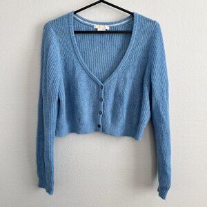 Boden Cropped Long Sleeve Boxy Cardigan Sweater Light Blue Size M